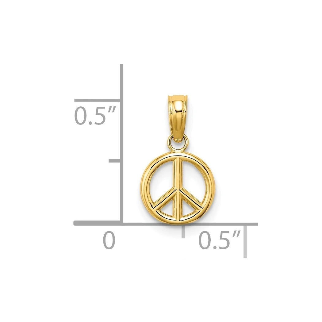 14k Solid Gold Peace Symbol Pendant Necklace E7077