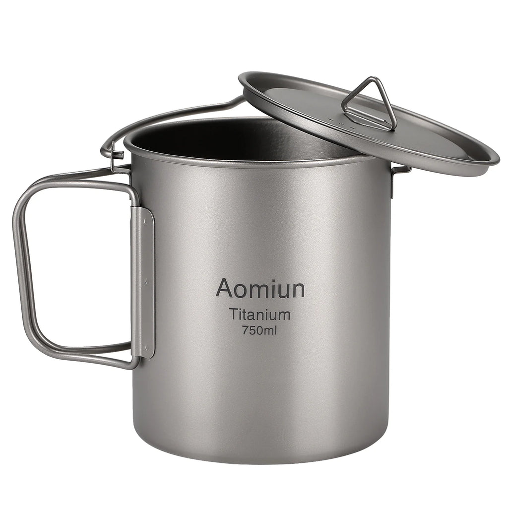 Ultralight 750ml Titanium Pot with Lid and Foldable Handle P498