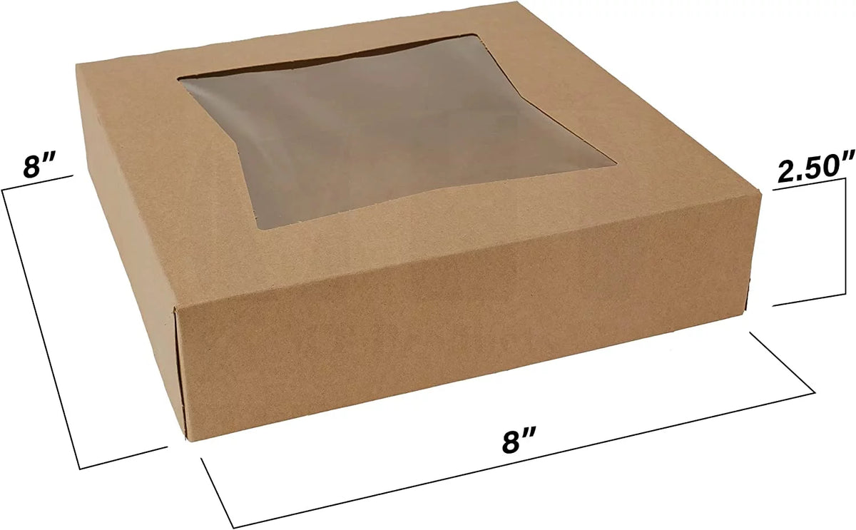 Brown Cookie Box with Window 8" x 8" x 2.5" Pack of 15 J82569