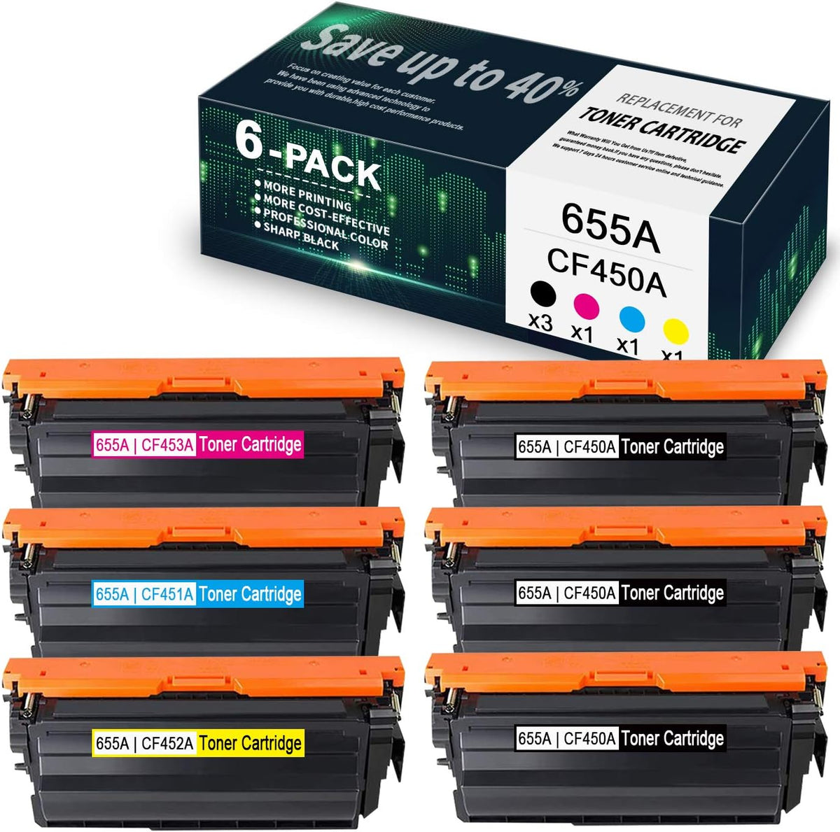 6 Pack Compatible Toner Cartridge for HP Color Enterprise M653x M682z M681dh M652n M681f M653dn M681f Printer M7248