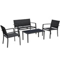 4 Pieces Patio Furniture Set Textilene Fabric with Glass Coffee Table Black L147