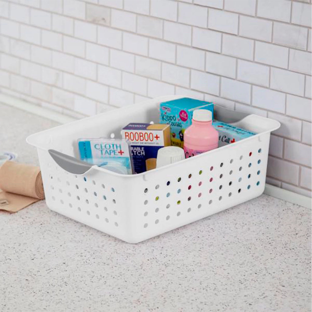 Medium White Plastic Storage Organizer Basket, 6 Pack I3583