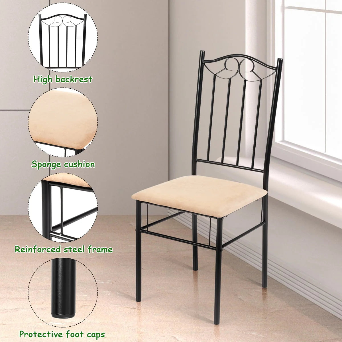 5 PC Wood Metal Dining Set with Table and 4 Chairs C918