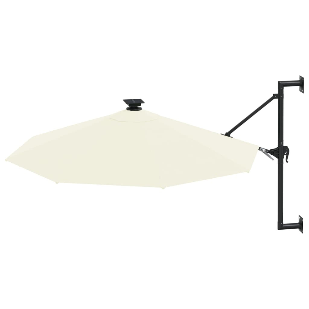 Wall Mounted Parasol with LEDs and Metal Pole Garden Folding Umbrella Sand 118.1 x 51.6 Inches P99650