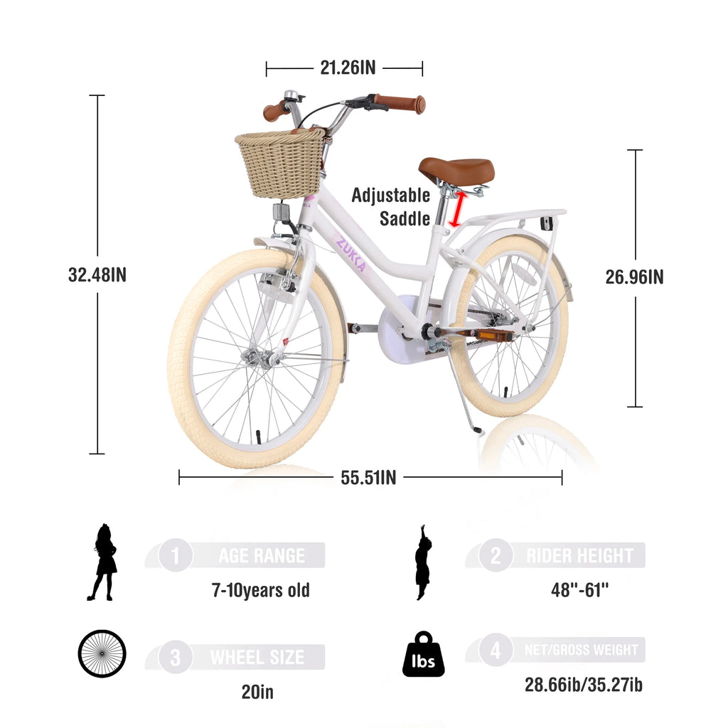 20" Kids Bike with Woven Basket White N458281
