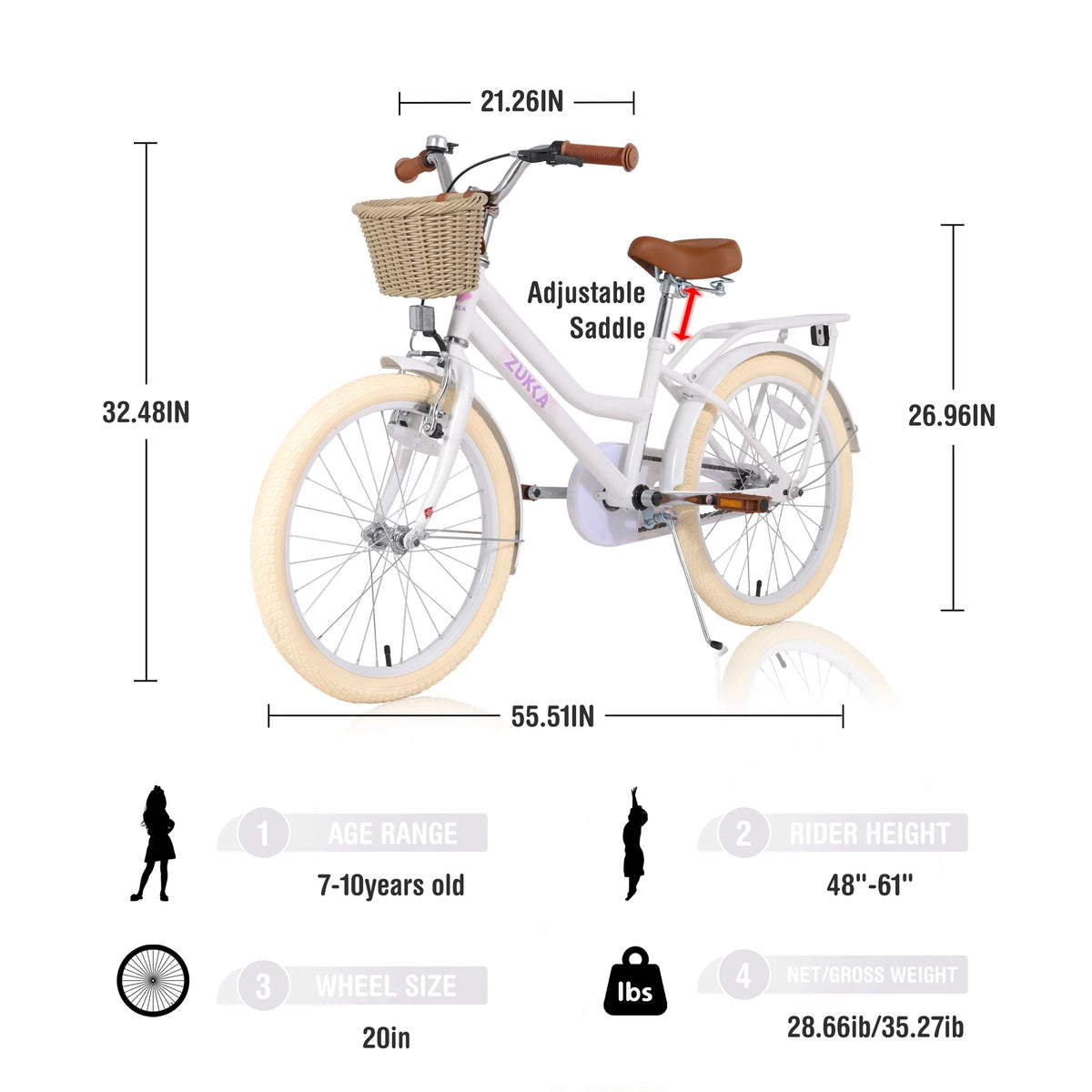 20" Kids Bike with Woven Basket White N458281