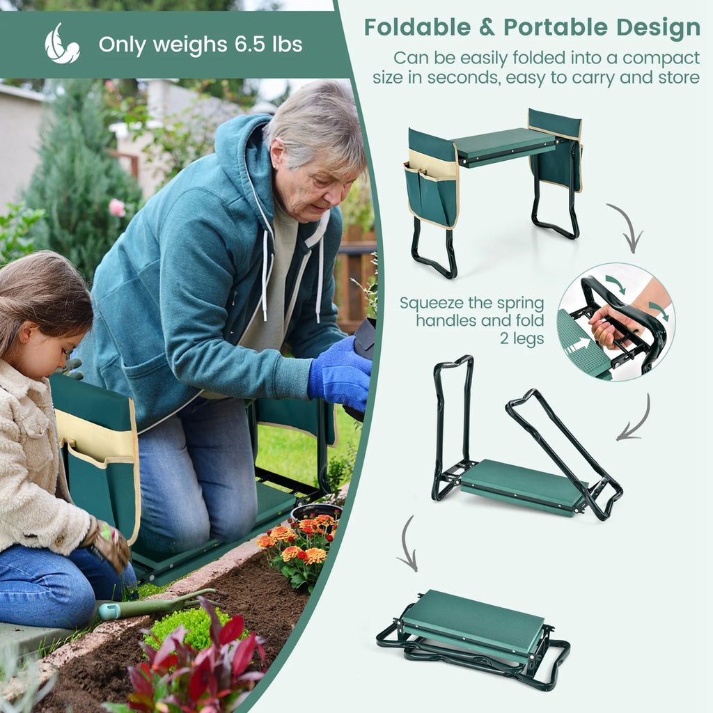 Folding Garden Kneeler Seat Bench with Tool Pouches S756339