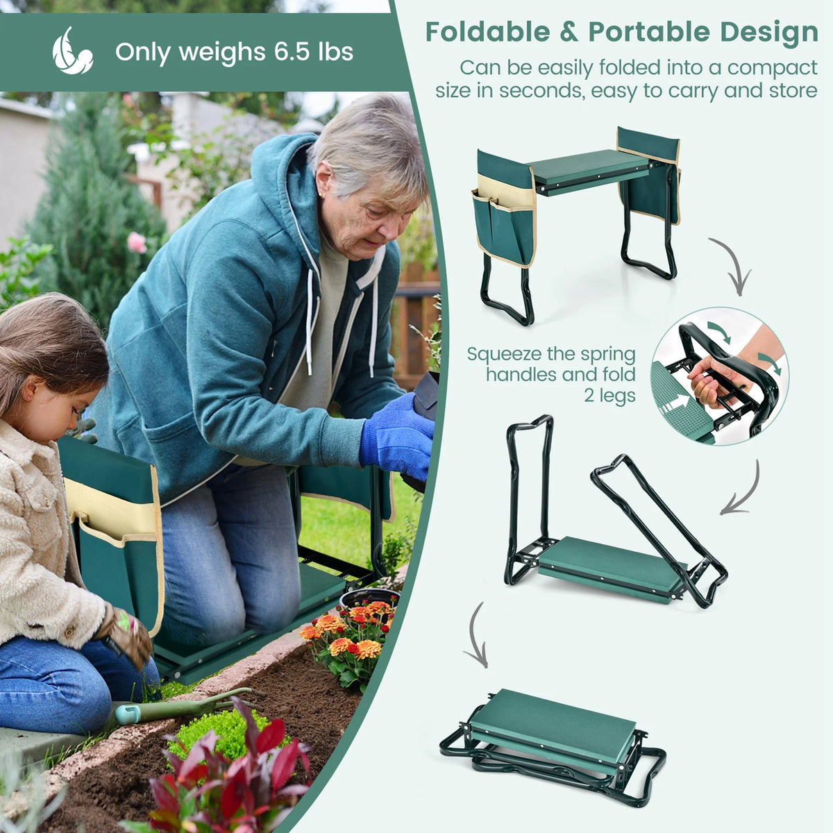 Folding Garden Kneeler Seat Bench with Tool Pouches S756339