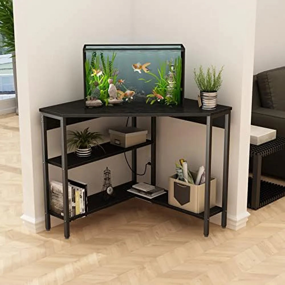 Corner Desk with Outlets USB Ports Shelves L3123
