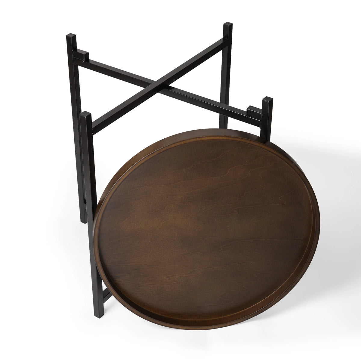 Mid-century Modern Round Side Table with Removable Wood Tray H1337