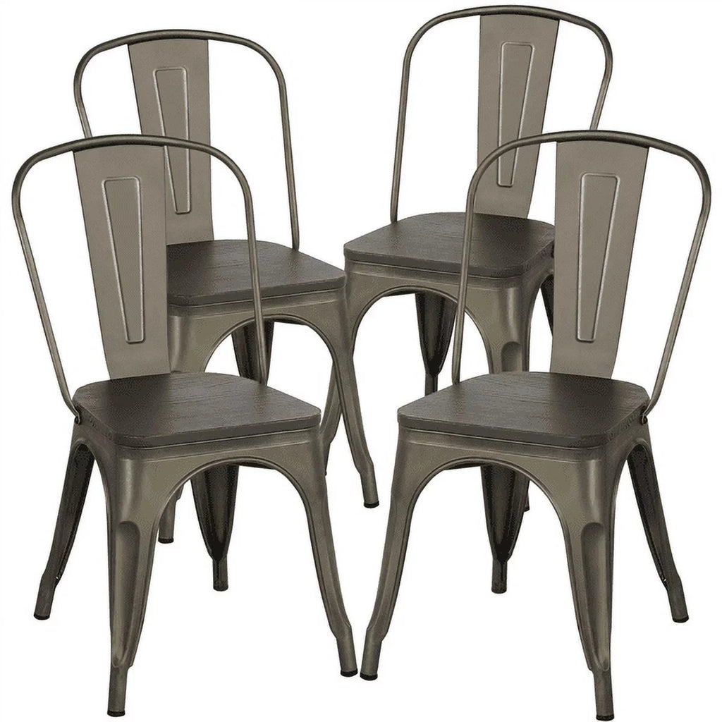 Metal Dining Chairs with Wooden Seat Set of 4 X5643