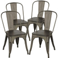 Metal Dining Chairs with Wooden Seat Set of 4 X5643
