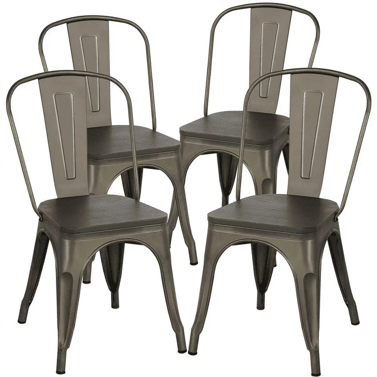 Metal Dining Chairs with Wooden Seat Set of 4 X5643