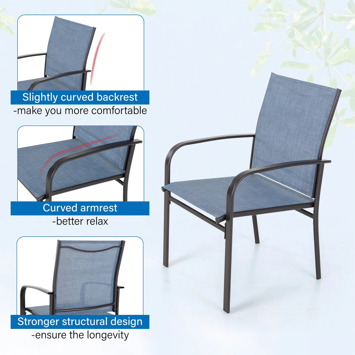 Blue Textilene Outdoor Dining Chair Set of 4 G333