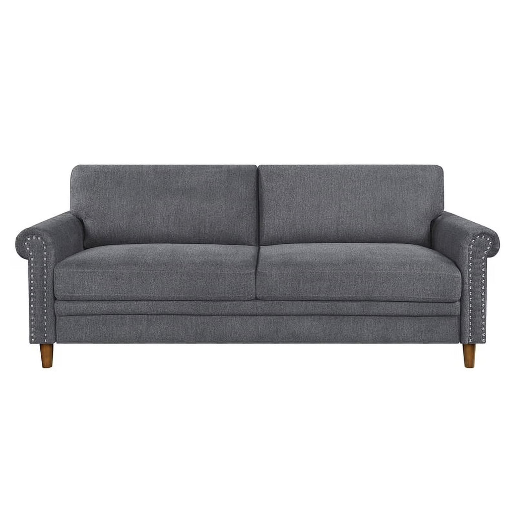 Dark Gray Fabric Upholstered Sofa with Roll Arms H5164