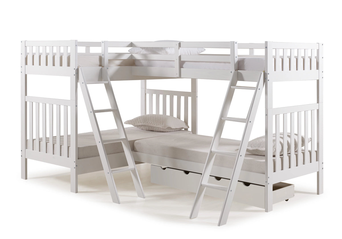 White Twin Over Twin Bunk Bed with Storage Drawers G958