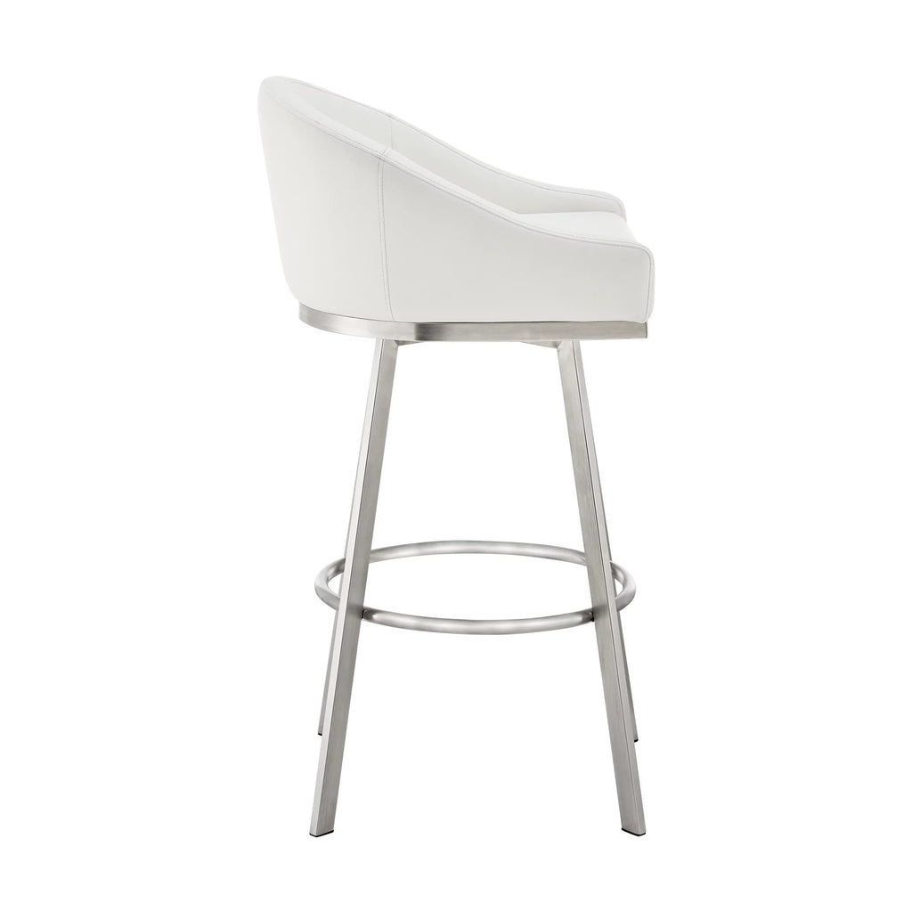 26 Inch Swivel Counter Stool Chair White Faux Leather C593