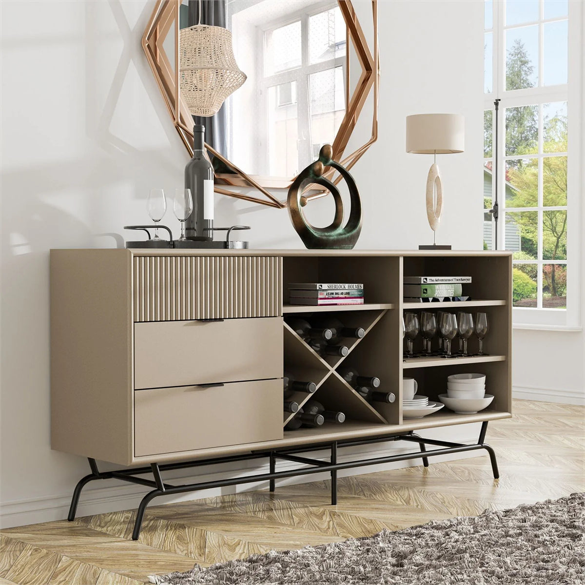 Light Taupe and Black Wood Buffet X6795
