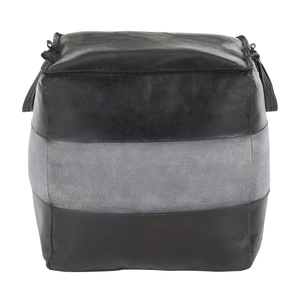Espresso Leather Tan Canvas Pouf M8488