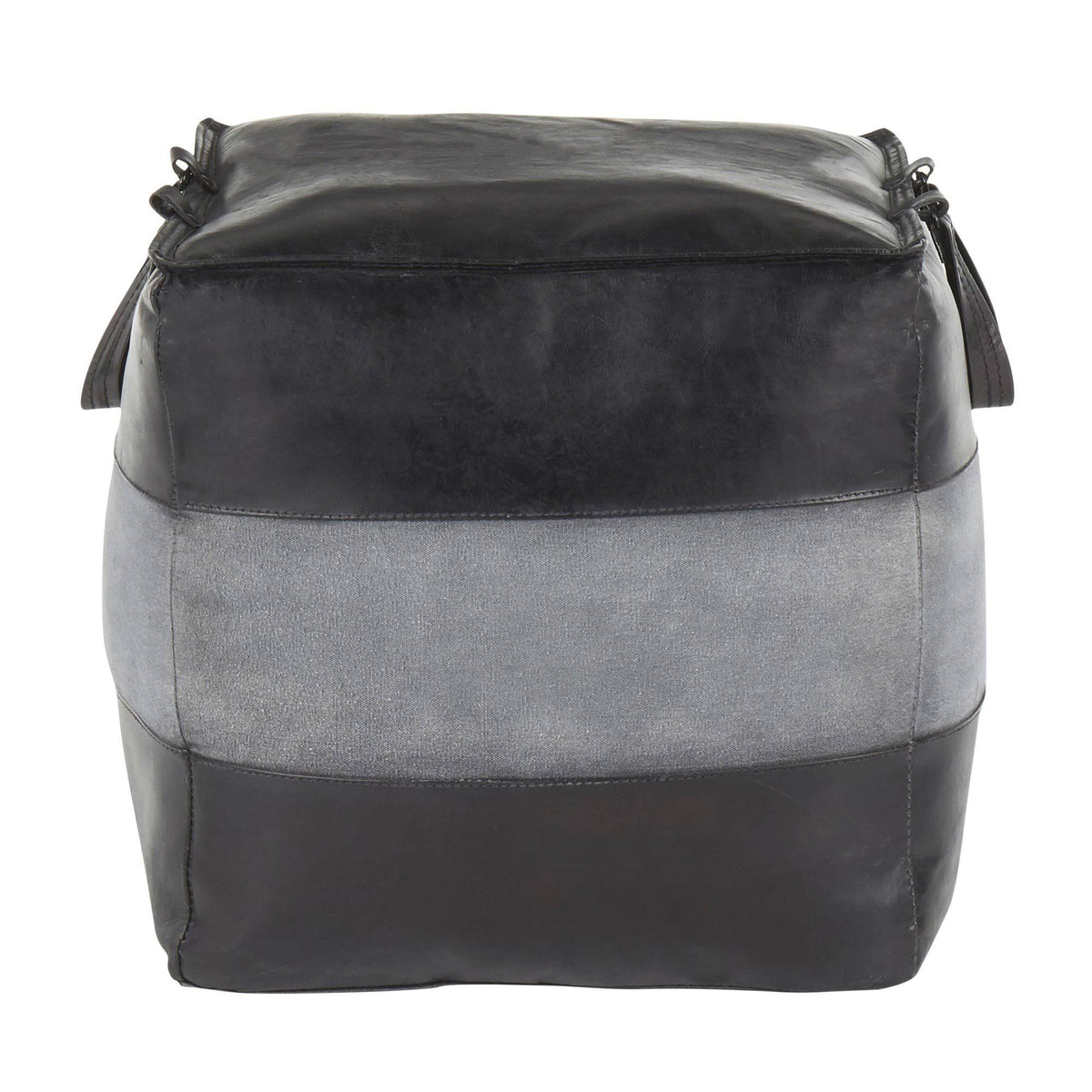 Espresso Leather Tan Canvas Pouf M8488