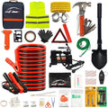 118 Pieces Car Emergency Kit with Jumper Cables, Air Compressor, Tow Strap, Hammer, Shovel S647571