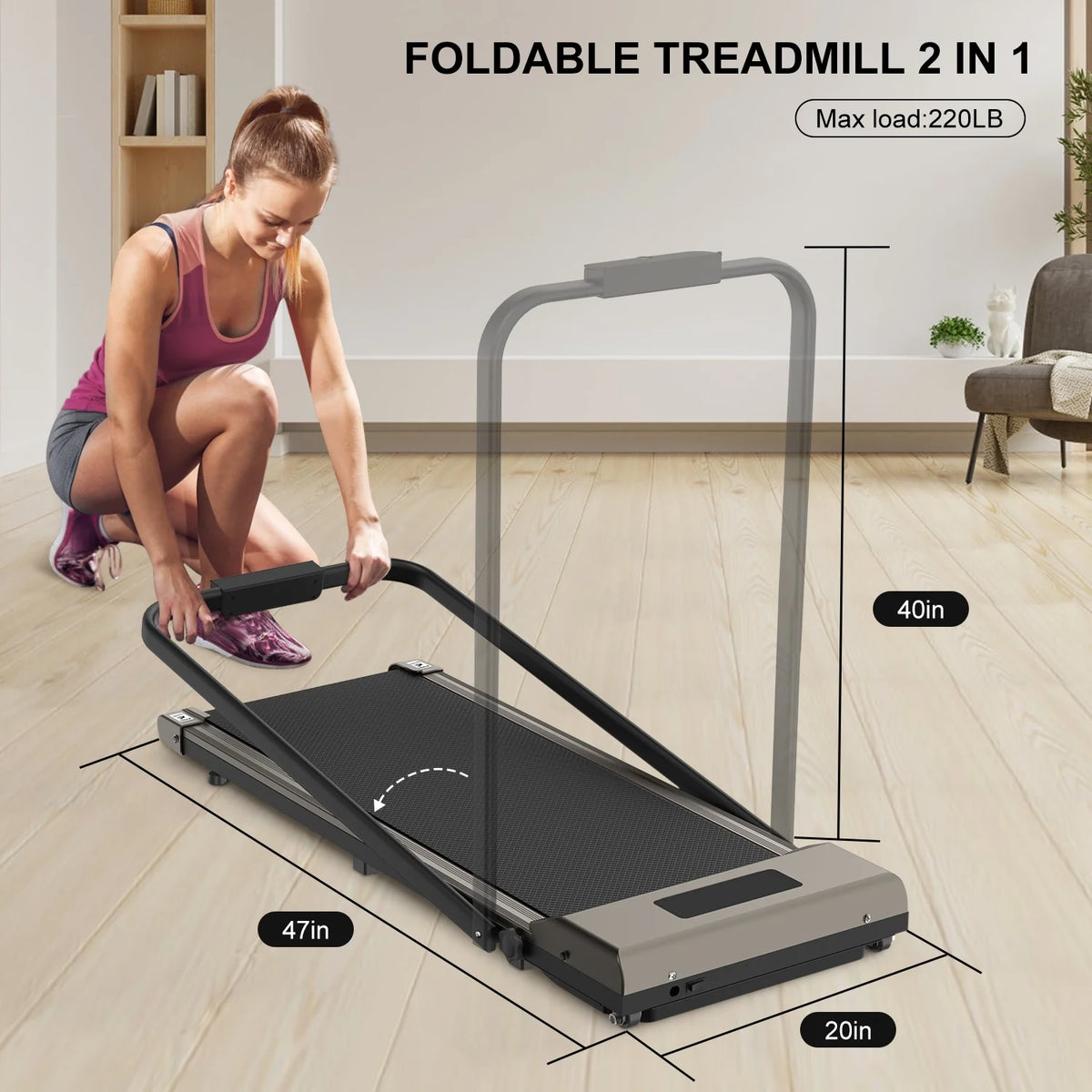 2 in 1 Folding Treadmill 265 lbs Gray Y73788