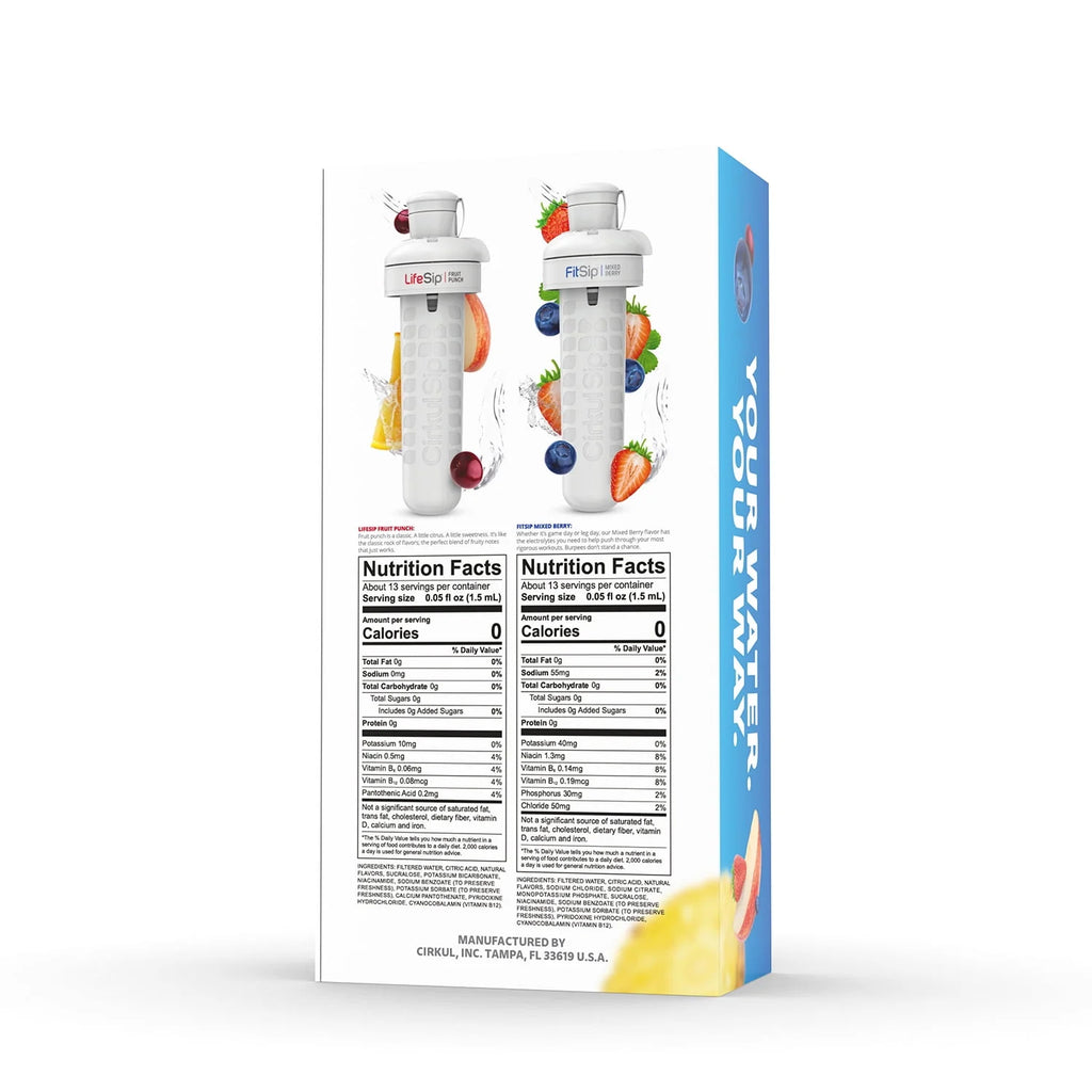 22oz Plastic Water Bottle Starter Kit with Blue Lid and 2 Flavor Cartridges E61387