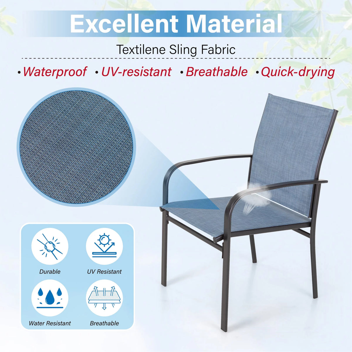 Blue Textilene Outdoor Dining Chair Set of 4 G333