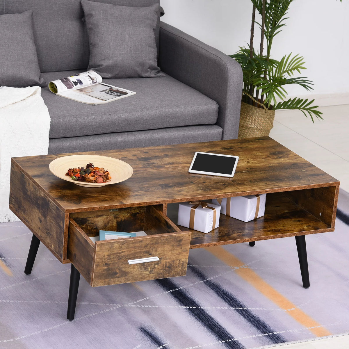 43" Mid-Century Modern Coffee Table with Drawer and Shelf U353200