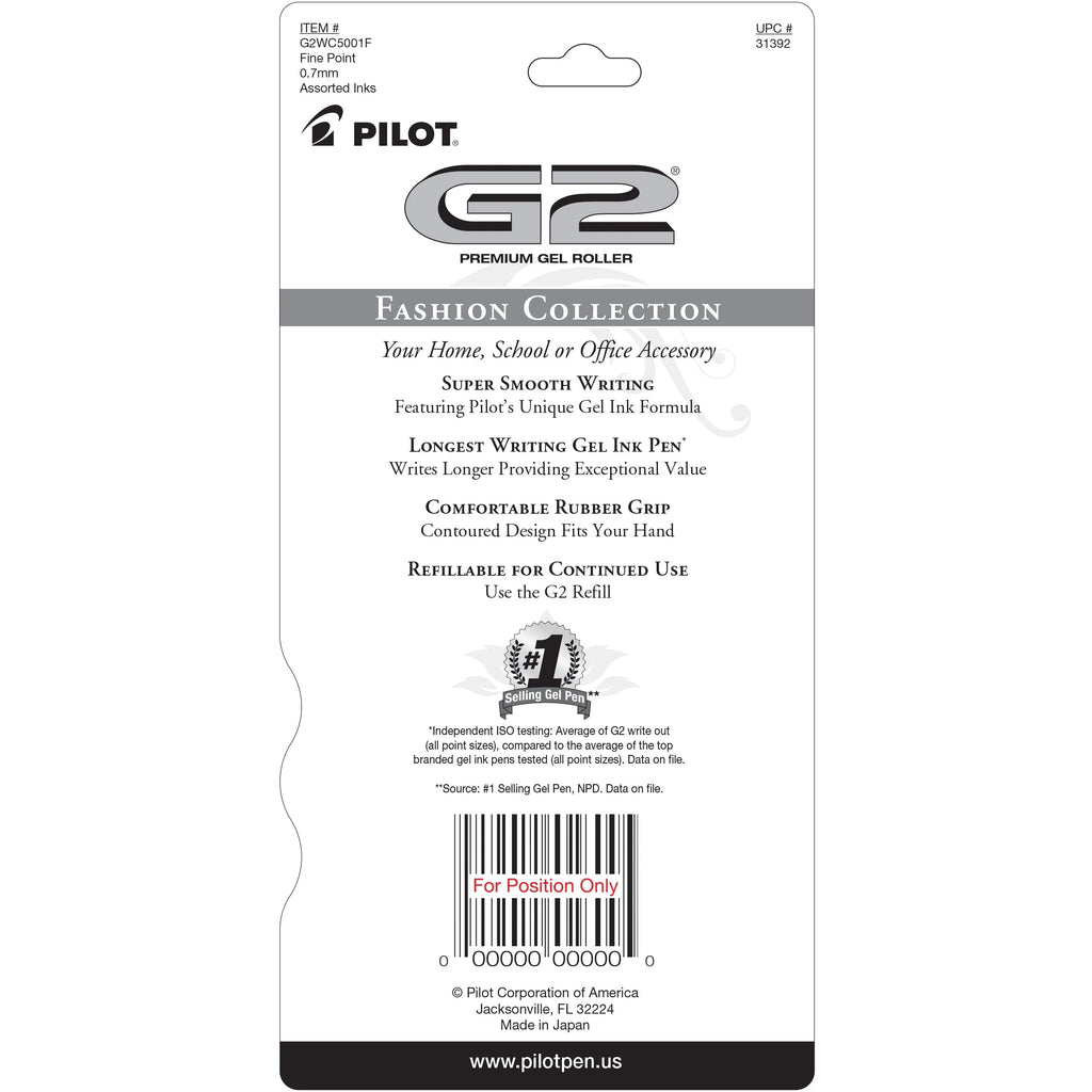 Gel Pens, Fine Point, Assorted Ink, 5 Count A895678
