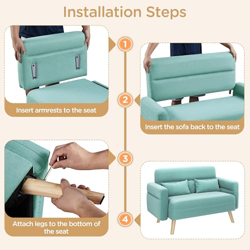 Aquamarine Fabric 2 Seater Sofa with Lumbar Pillows L96127