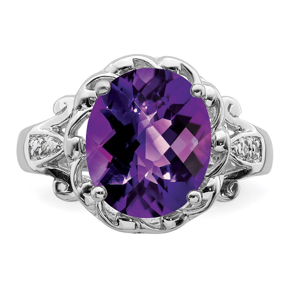 Oval Checker-Cut Amethyst & Diamond Ring C529