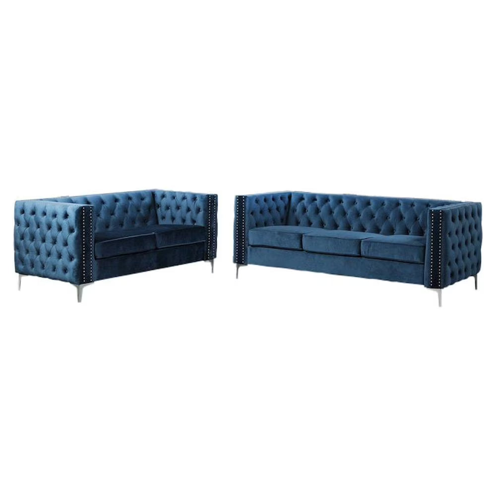 Navy 2 Piece Fabric Sofa and Loveseat Set I33086