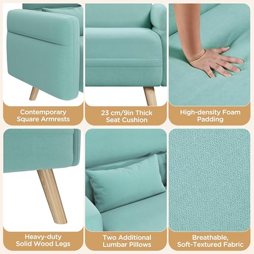 Aquamarine Fabric 2 Seater Sofa with Lumbar Pillows L96127