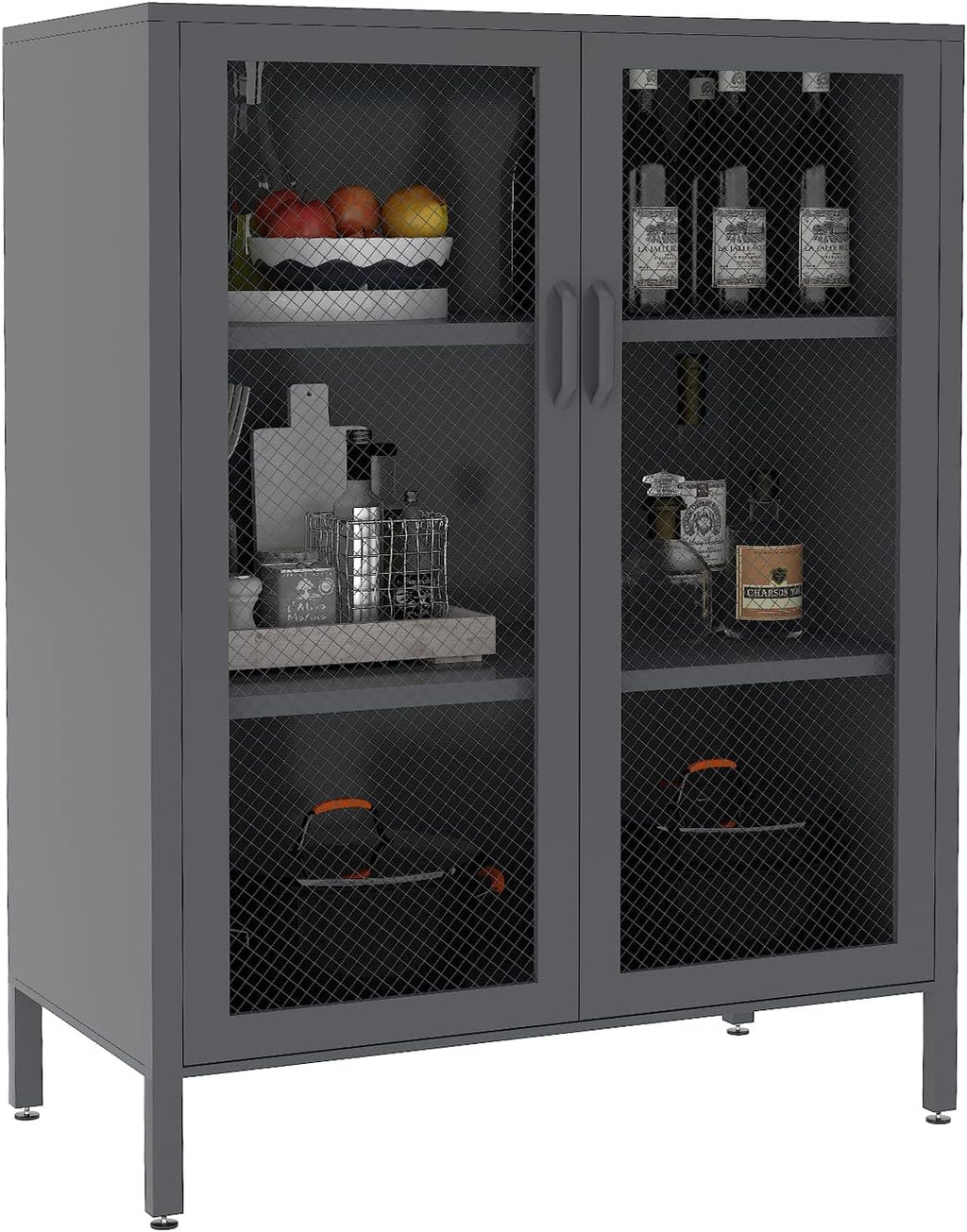 Metal Storage Cabinet with 2 Adjustable Shelves, 41.7 Black Garage Cabinets with Doors and Lock P734362