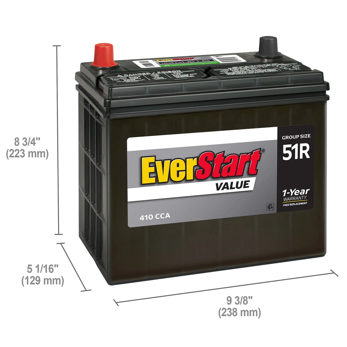 Lead Acid Automotive Battery Group Size 51R 12 Volt 410 CCA H614