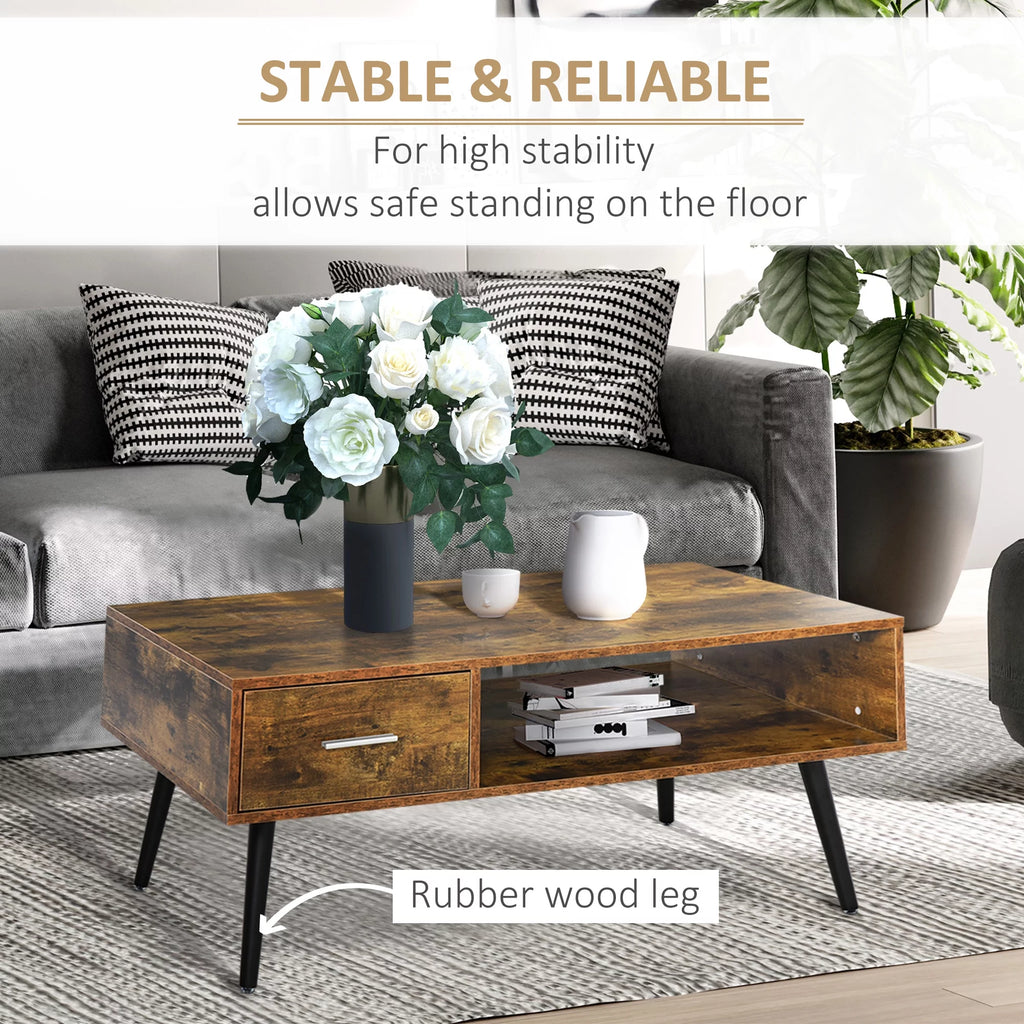 43" Mid-Century Modern Coffee Table with Drawer and Shelf U353200