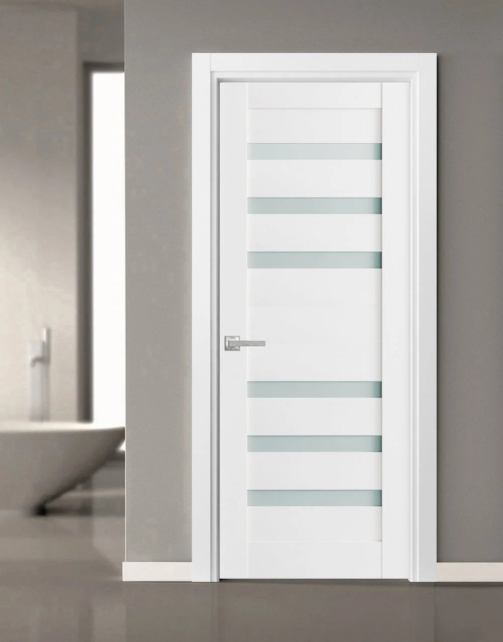 Solid French Door Frosted Glass 36 x 80 inches Single Regular Panel Frame Trims Handle N667