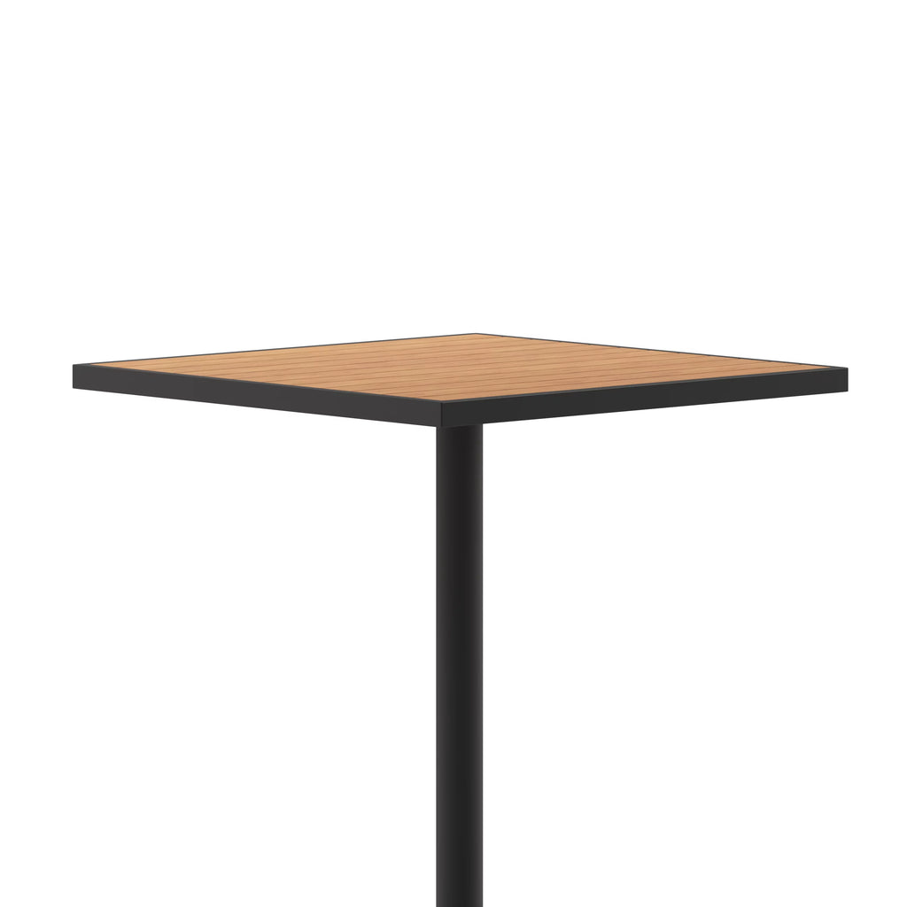 32" Square Outdoor Bar Height Table with Faux Teak Slats T531