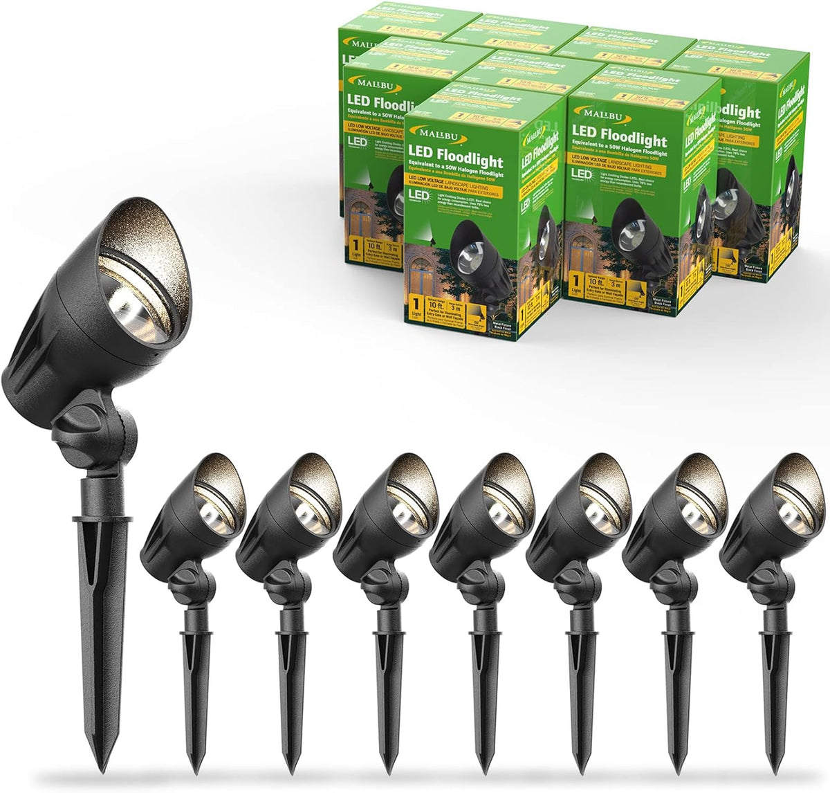 Halogen 50W Outdoor Spot Lights Waterproof Low Voltage Lighting with Spike Stand, 8 Pack F523522