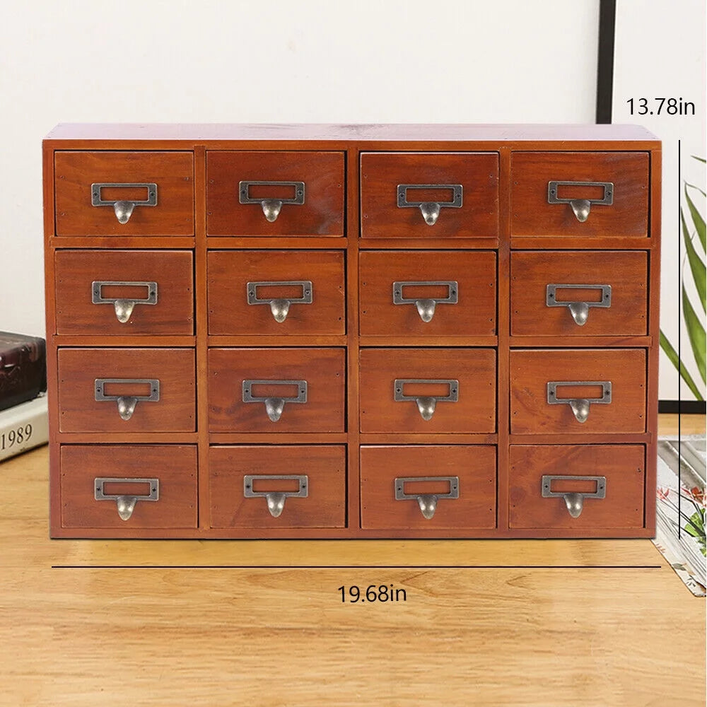 16 Drawer Vintage Wood Apothecary Cabinet E304500