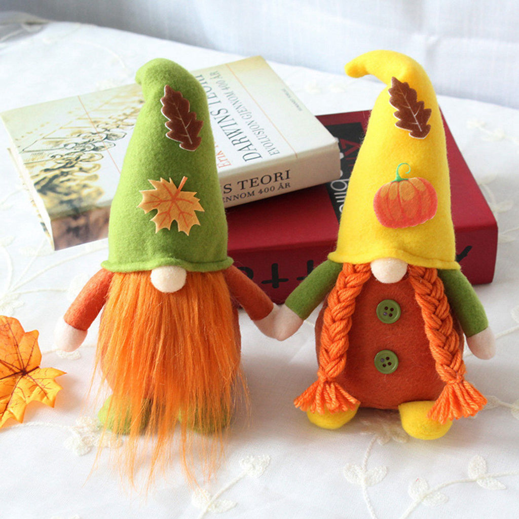 2 Pack Maple Leaf & Pumpkin Chef Gnomes Plush Dolls Scandinavian Tomte Nisse Dwarf Swedish Honey Bee Elf W979153