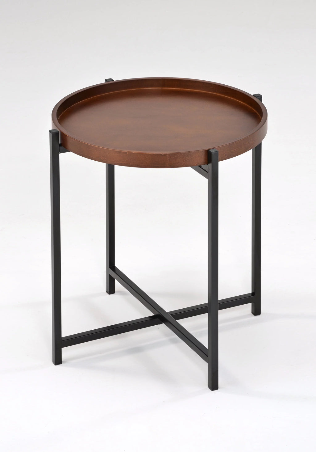 Mid-century Modern Round Side Table with Removable Wood Tray H1337