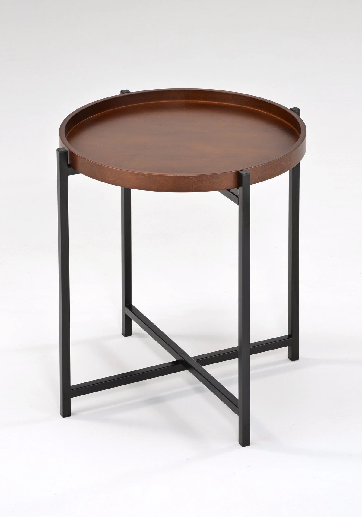 Mid-century Modern Round Side Table with Removable Wood Tray H1337