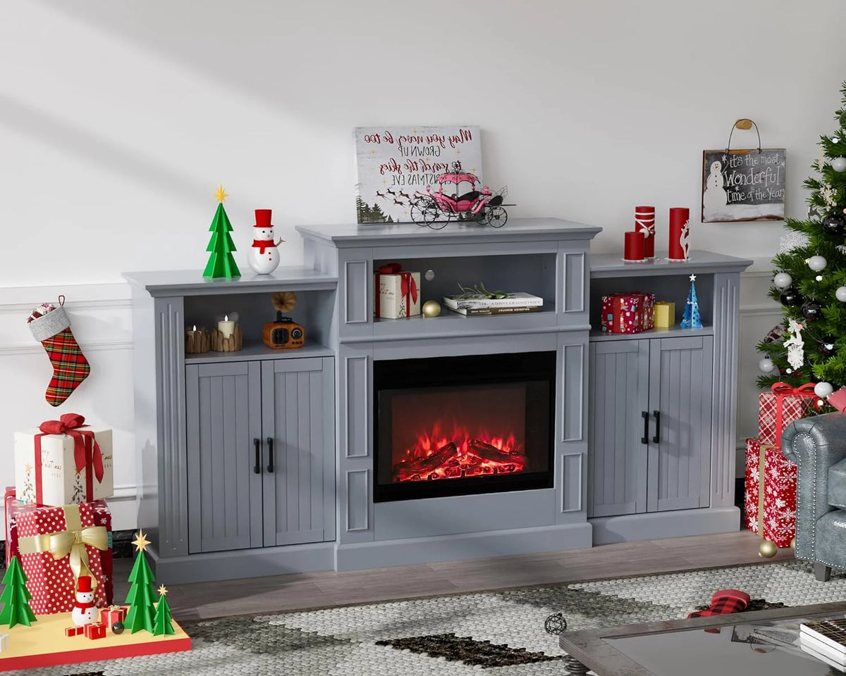 Electric Fireplace with Mantel, 79 inches Fireplace TV Stand Media Console Entertainment Center, Gray A5933