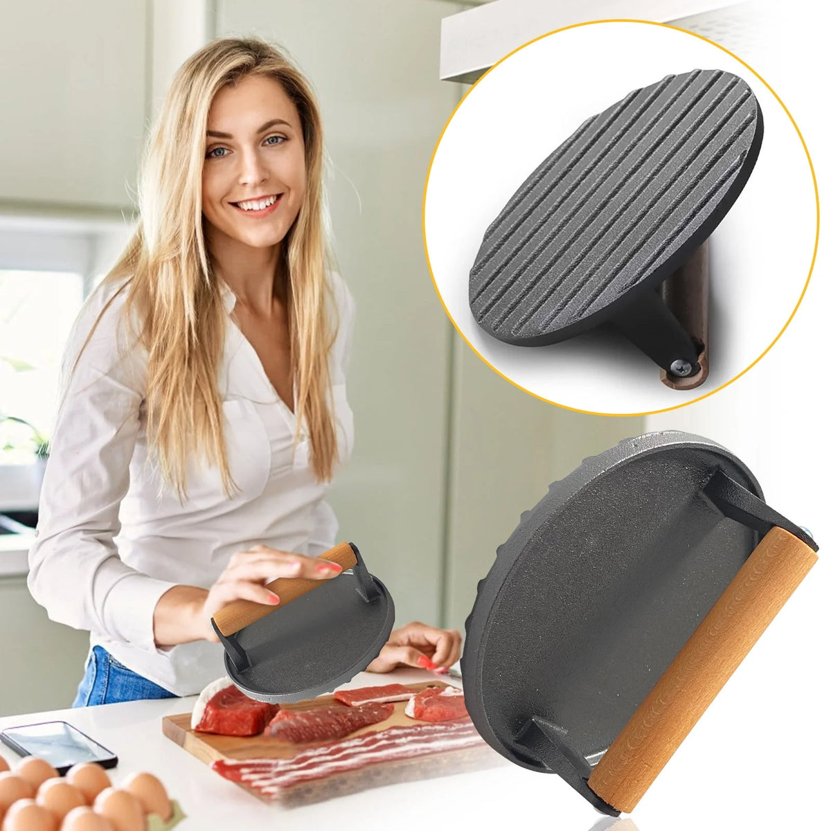 Burger Press with Wooden Handle T934