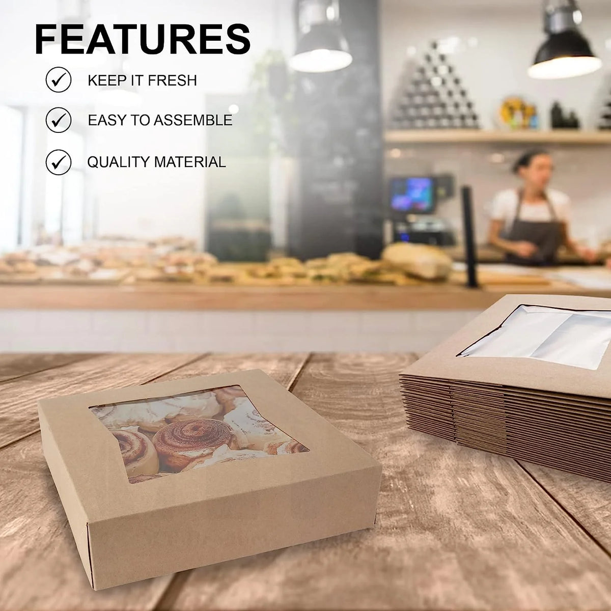 Brown Cookie Box with Window 8" x 8" x 2.5" Pack of 15 J82569