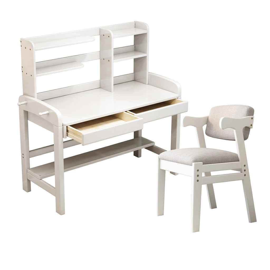 Kids Desk and Chair Set with Drawer and Bookshelf White K310