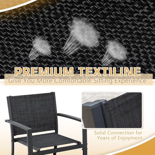 4 Pieces Patio Furniture Set Textilene Fabric with Glass Coffee Table Black L147