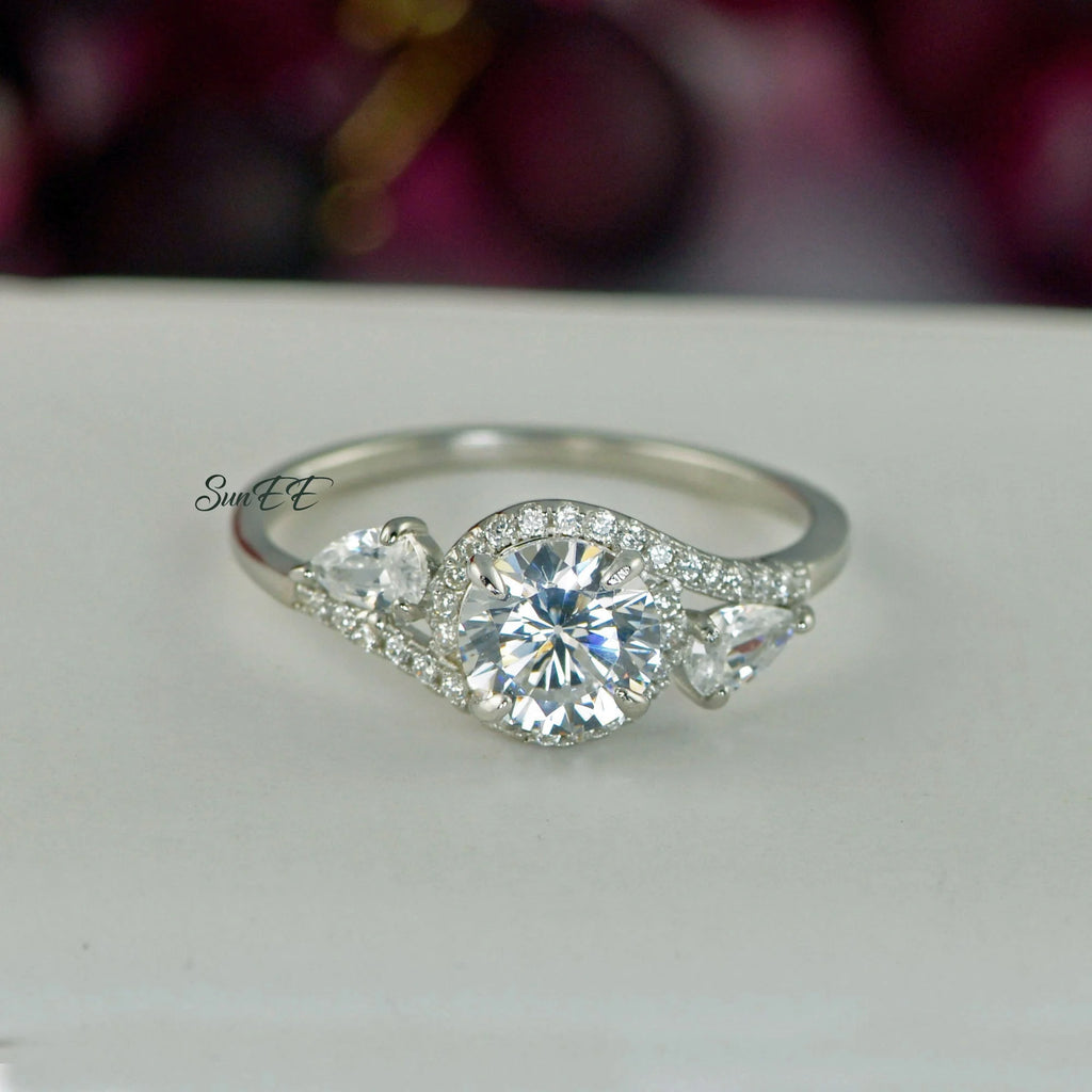 3.0ct Halo Brilliant Cut Pear Engagement Ring 925 Sterling Silver P452355
